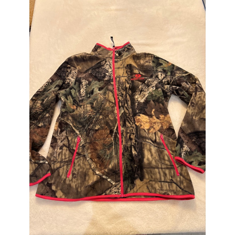 Mossy Oak Womens Camo Fleece Jacket Pink Trim Full Zip Thumbholes XL 16-18